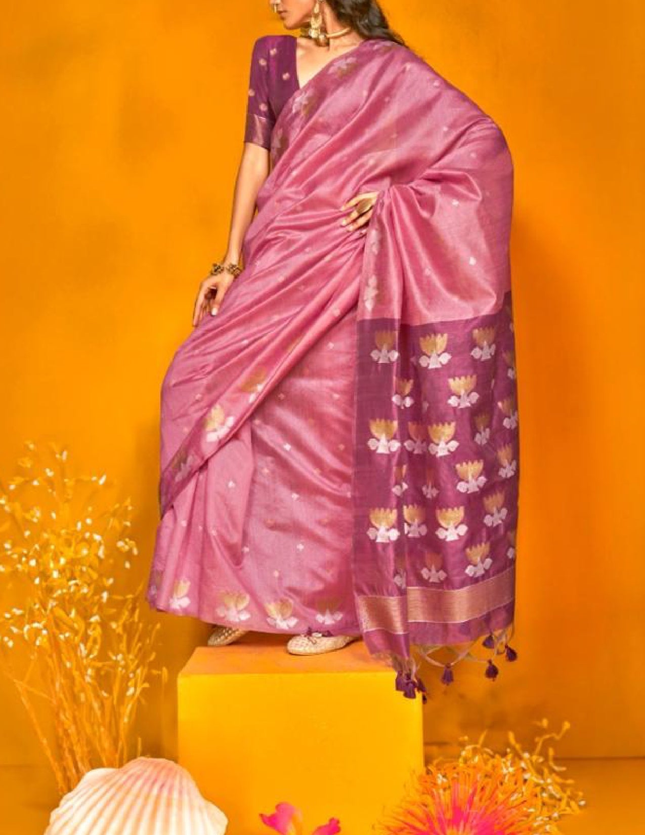 Pink Handloom Silk Saari