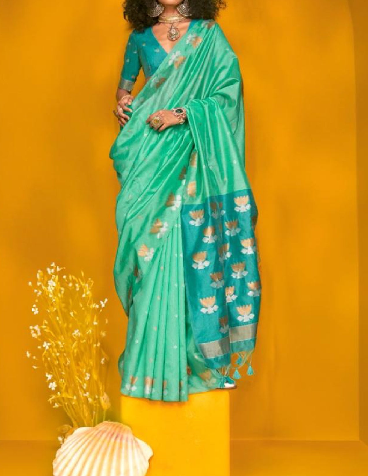 Light Blue Handloom Silk Saari
