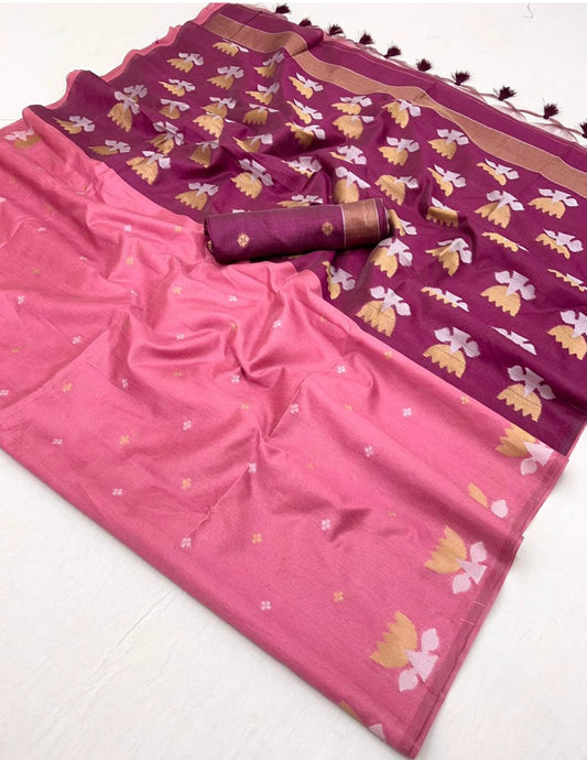 Pink Handloom Silk Saari