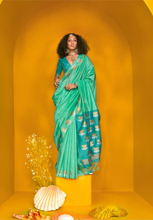 Light Blue Handloom Silk Saari
