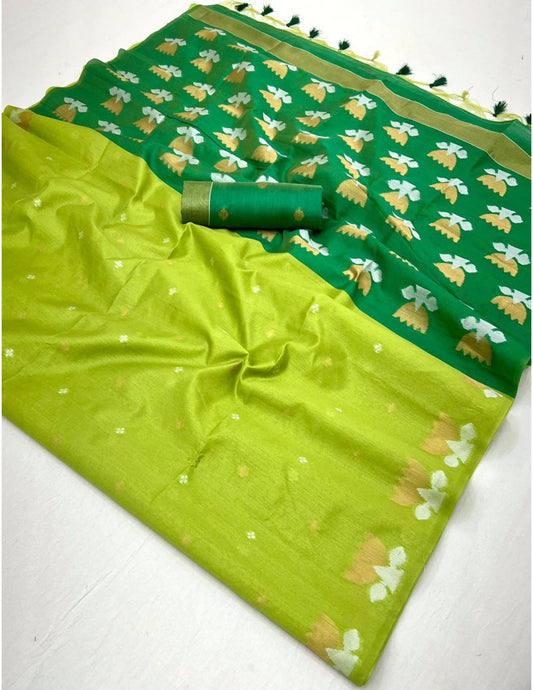 Parrot Green Handloom Silk Saari
